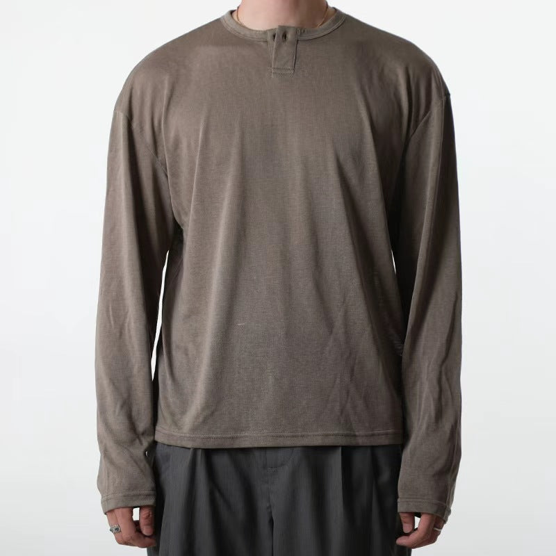 "Morning Mist" Lightweight Lyocell-Blend Draped Henley Top