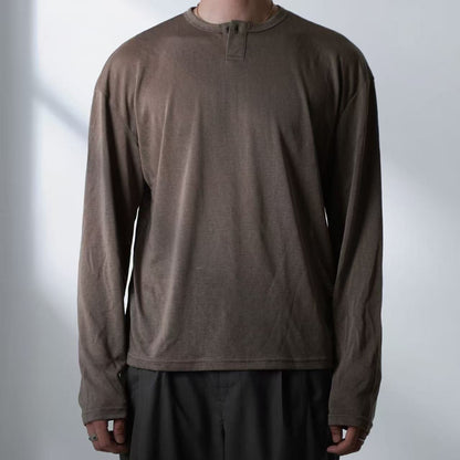 "Morning Mist" Lightweight Lyocell-Blend Draped Henley Top