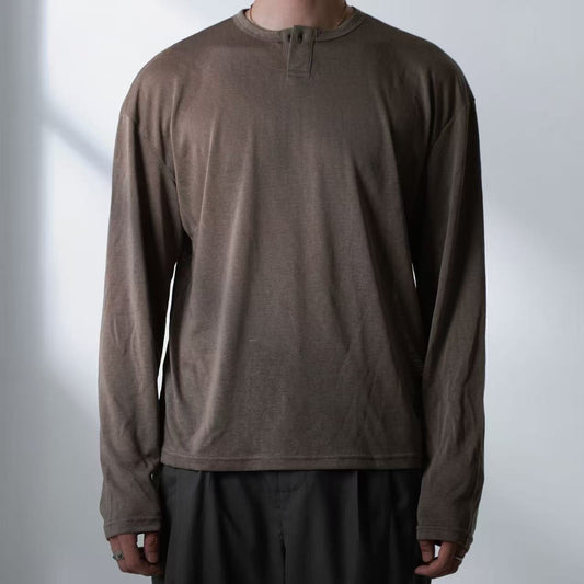 "Morning Mist" Lightweight Lyocell-Blend Draped Henley Top