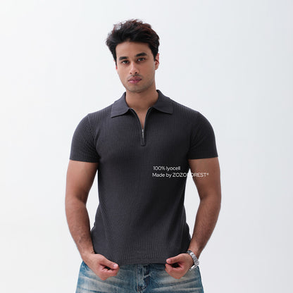 Pure Lyocell Draped Half-Zip Polo