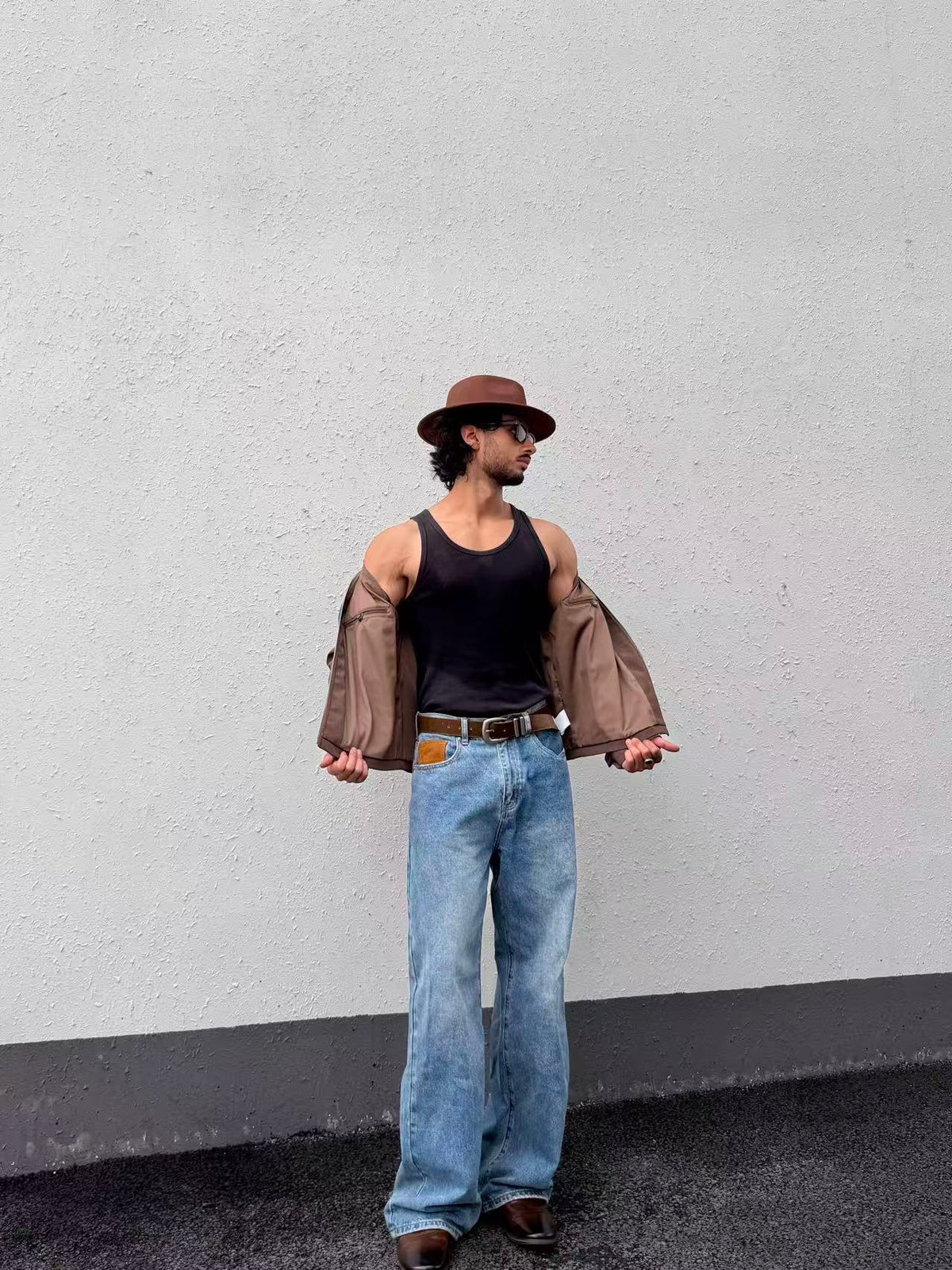 Contrast Pocket Flare Jeans