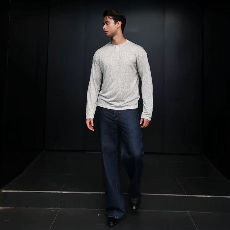 "Morning Mist" Lightweight Lyocell-Blend Draped Henley Top