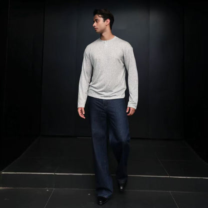 "Morning Mist" Lightweight Lyocell-Blend Draped Henley Top