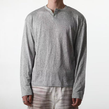 "Morning Mist" Lightweight Lyocell-Blend Draped Henley Top