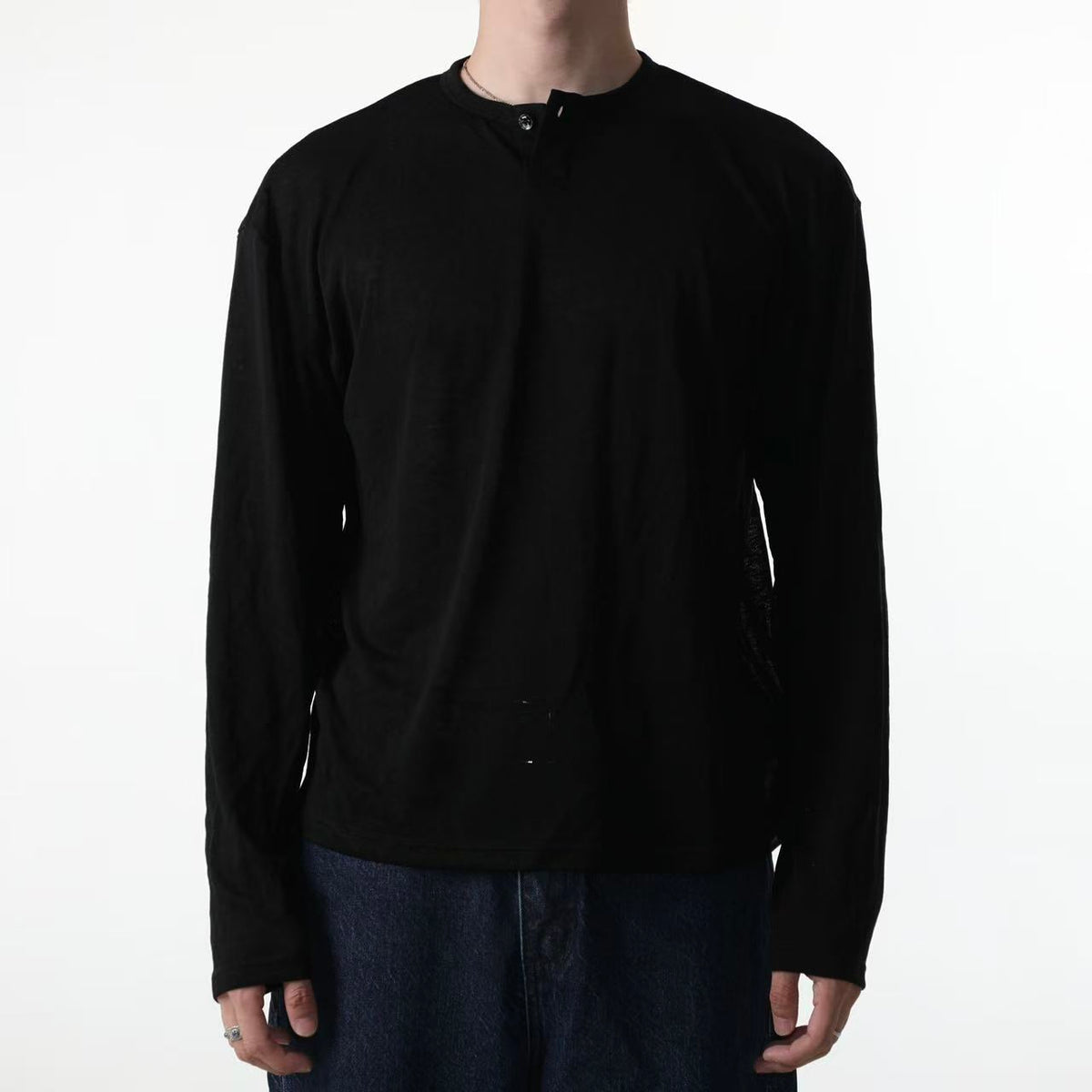 "Morning Mist" Lightweight Lyocell-Blend Draped Henley Top