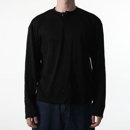 "Morning Mist" Lightweight Lyocell-Blend Draped Henley Top